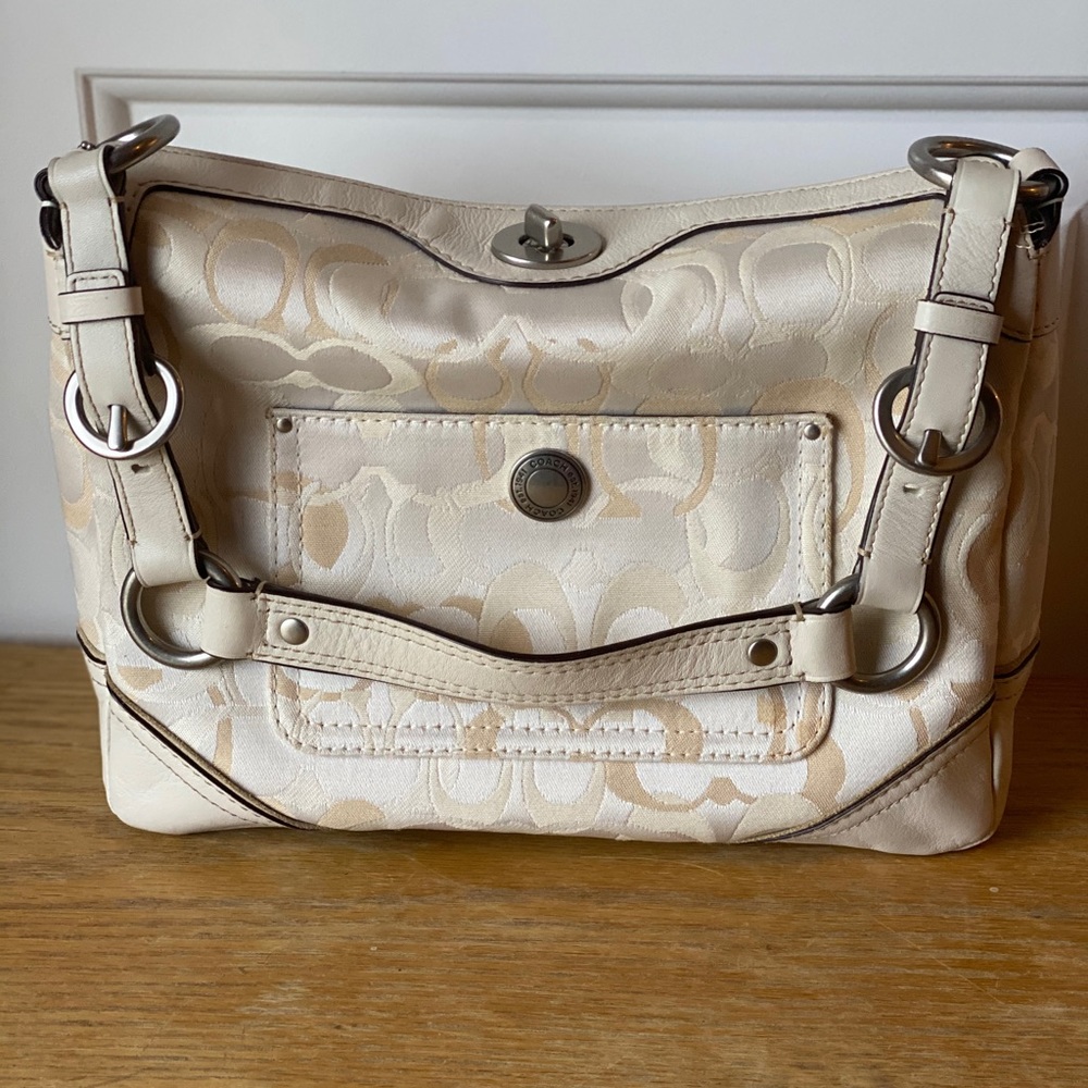 Leather coach white bag